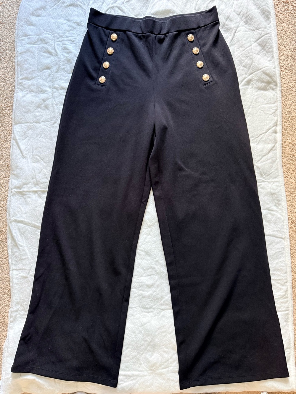 H&M Women’s Black Wide-Leg Sailor Pants with Gold Buttons